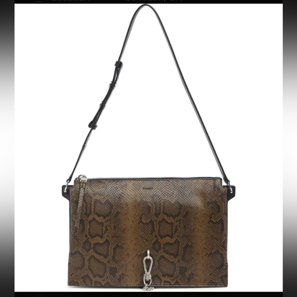 ALLSAINTS Sheringham Snakeskin Embossed Leather Shoulder Bag in Light Olive